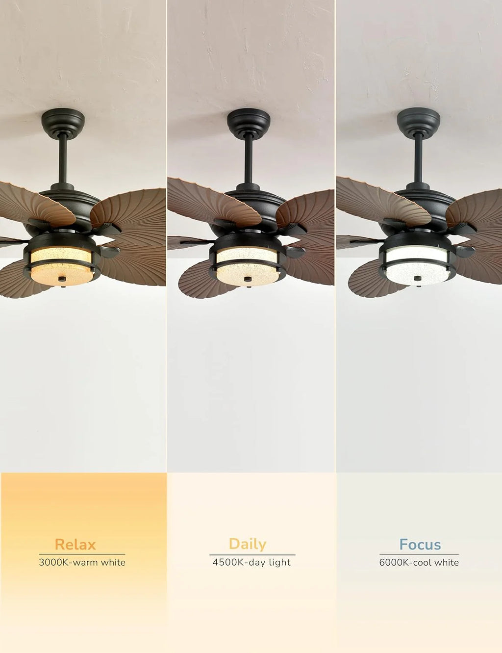 52-Inch Outdoor Tropical Palm Leaf Ceiling Fan With Plug-In Wall Mount