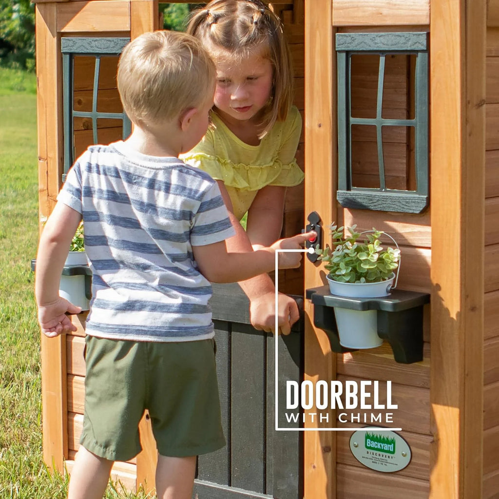 Backyard Discovery Children's Playhouse Cabin With Game Kitchen, Snack Bar, Light Brown, 46 x 42 x 55 inches - 2001312