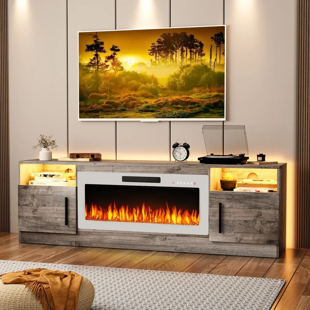 Bossin 70 Fireplace TV Stand With 36 Electric Fireplace For TVs Up To 80 - 16-Color LED Lights