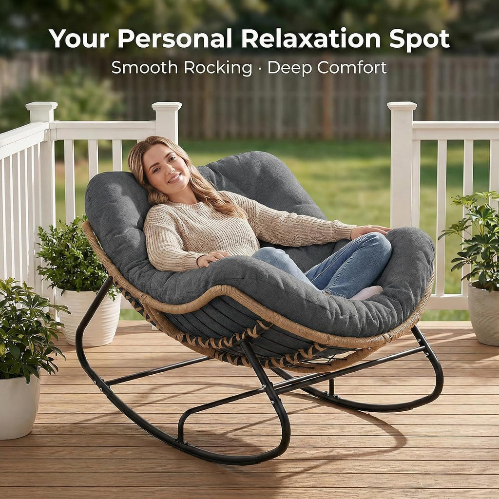 SWITTE Outdoor Rocking Chair - Oversized Wicker Papasan Egg Chair