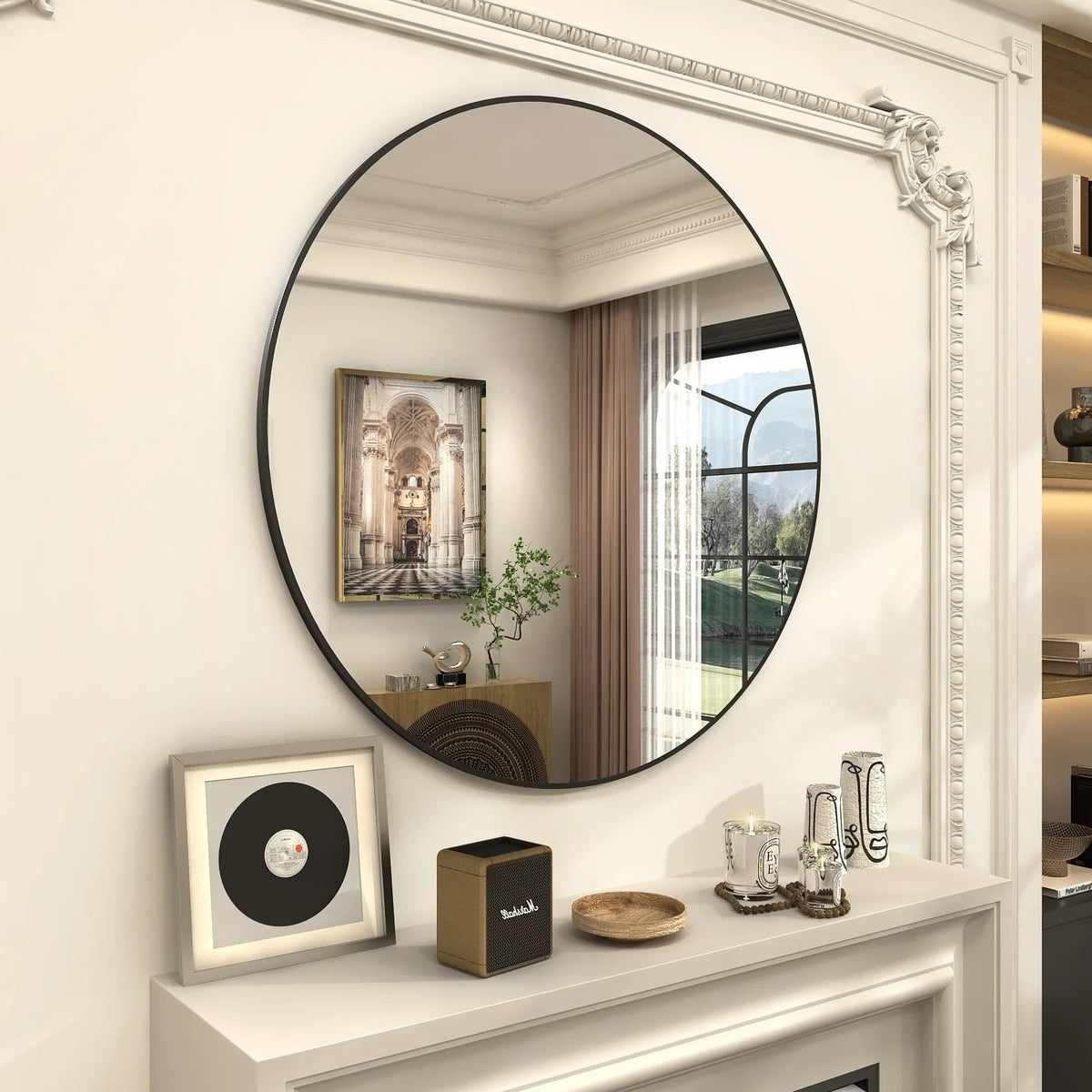 Round Metal Black Frame Bathroom Vanity Mirror - Wall Mounted