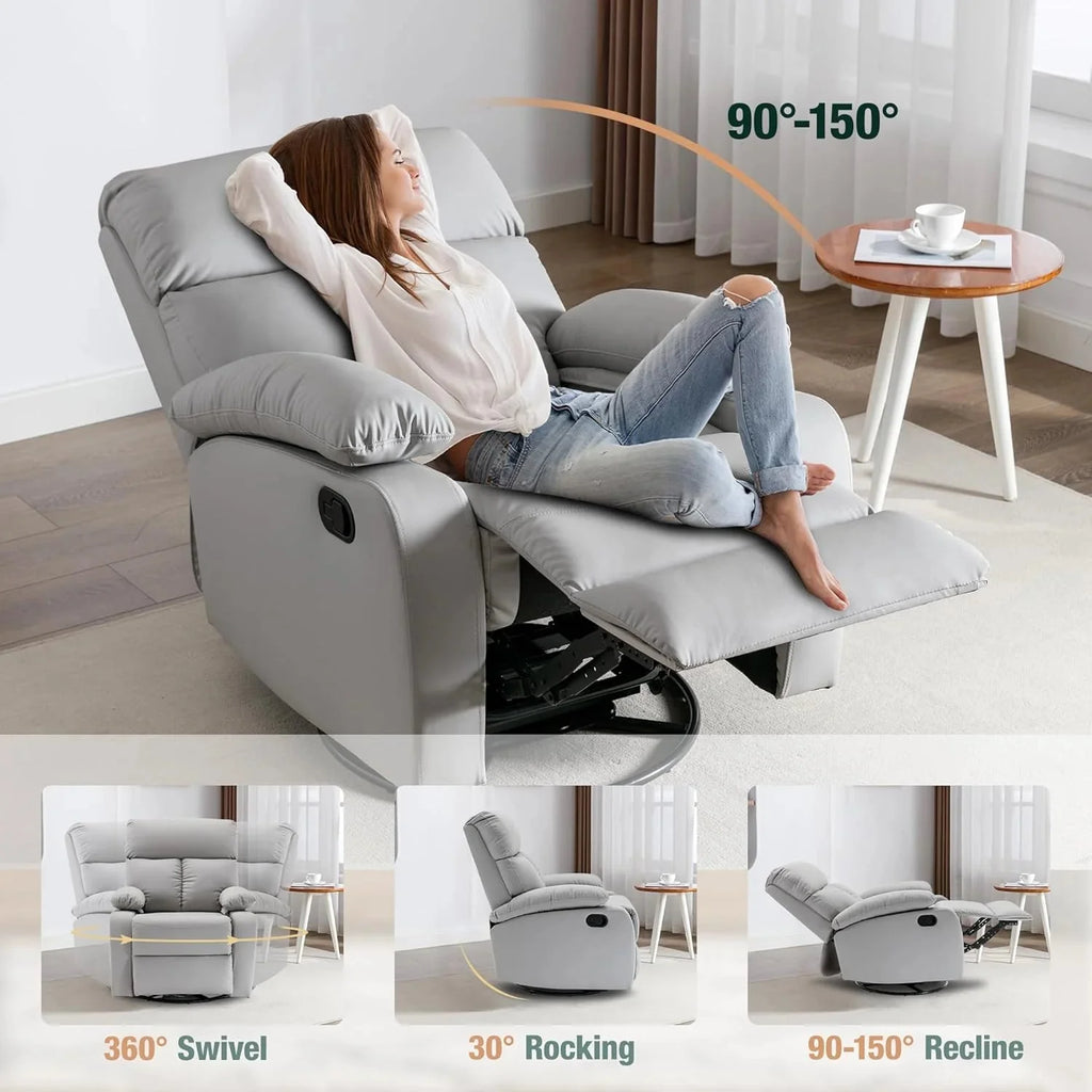 Swivel Rocker Recliner Chair For Compact Spaces - 32in D x 30.2in W x 38.9in H