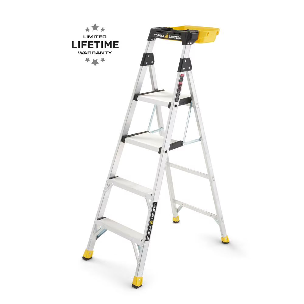 Gorilla Ladders Aluminum Dual Platform Heavy-Duty Ladder With Project Bucket, 5.5 ft, 300 lb Capacity - Multicolor