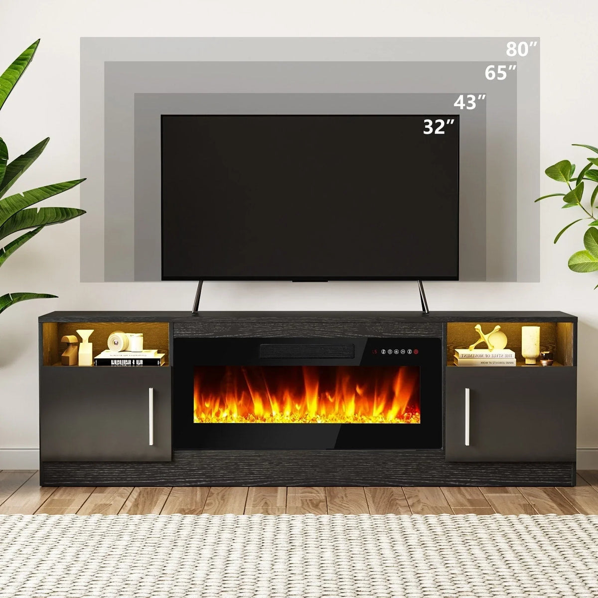 Bossin 70 Fireplace TV Stand With 36 Electric Fireplace For TVs Up To 80 - 16-Color LED Lights