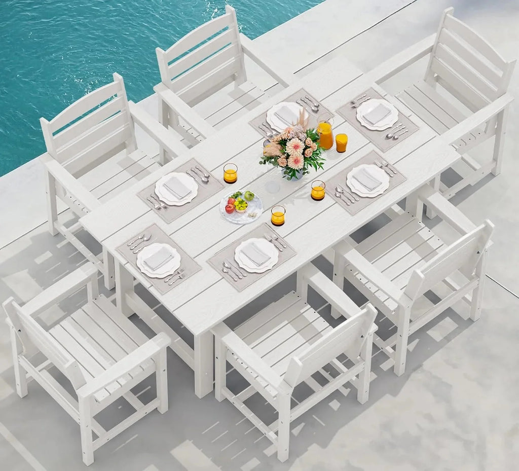 SERWALL 7-Piece HDPE Patio Dining Set, Aruba, 66.9in D x 32.2in W x 29.1in H