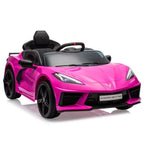 12V Kids' Ride-On Car With Remote Control, LED Lights, Music, And Rose Red Color - Licensed Corvette