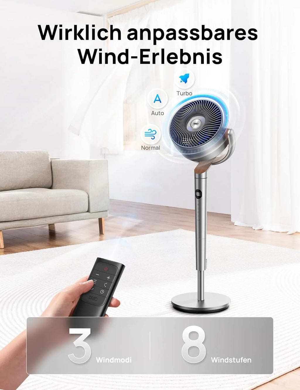 Dreo PolyFan Stand Fan, 20dB, 120 Degree Omni-Directional Oscillation, 35-40 inch - PolyFan 502