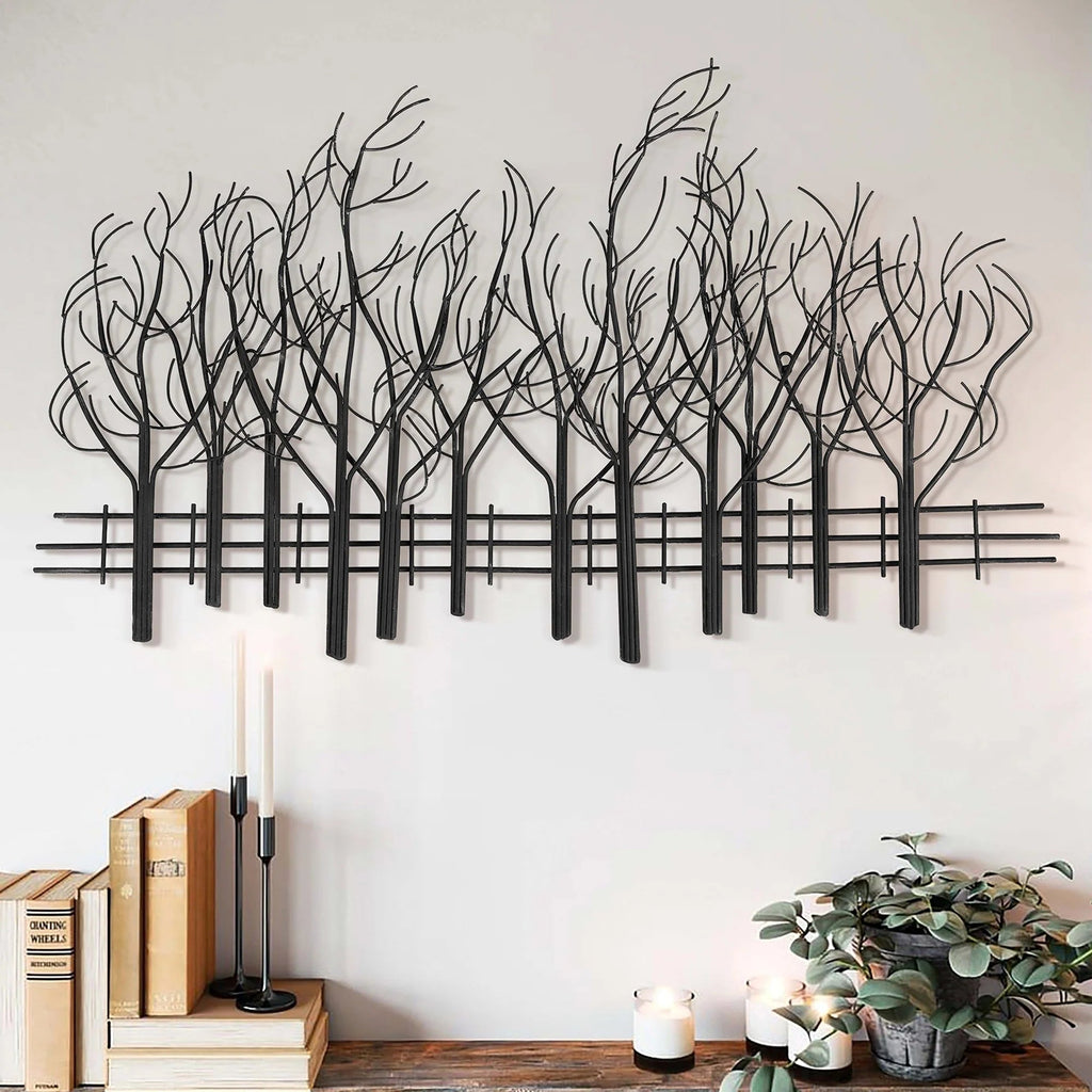 Black Metal Tree Wall Decor - Modern Forest Design Wall Art Sculpture