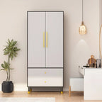 2-Door Wardrobe Closet Armoire With 2 Drawers And Clothes Rail - 70.9H x 31.5W x 19.1D