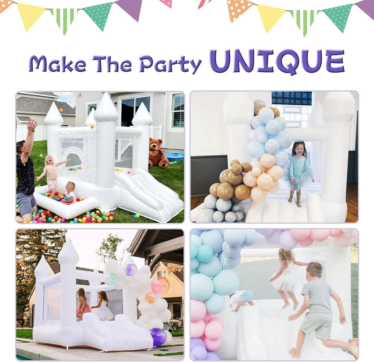 White Oxford Kids Bounce House With Slide And Blower, 103 x 71 x 90 inch, Ages 2-8