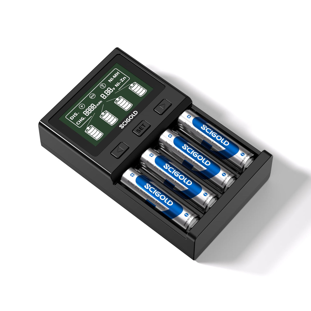 Scigold Ni-Zn AA Batteries, 4 Pack, 2500mWh, 1.6V With 4-Slot Ni-Zn/Ni-MH Charger - SG-C00H-0404 + SG-B00A-ZN01