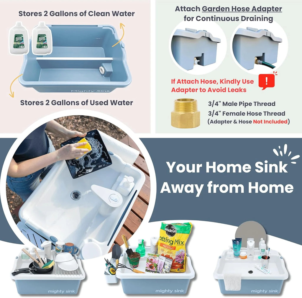 Mighty Sink Portable Sink Wash Station, 2 Gallons, White & Nautical Fog