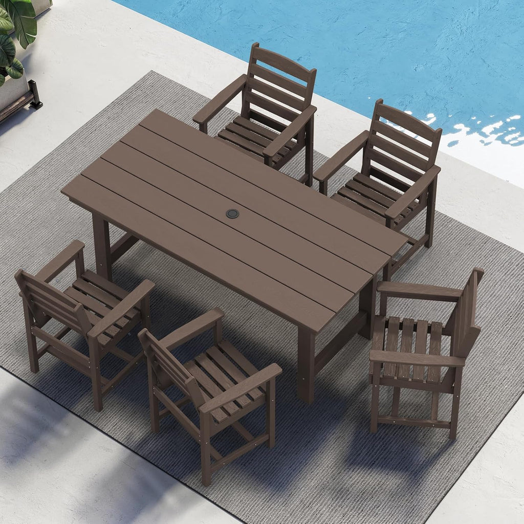 SERWALL 7-Piece HDPE Patio Dining Set, Aruba, 66.9in D x 32.2in W x 29.1in H
