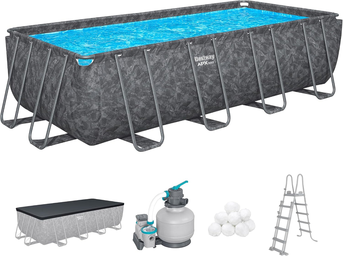 Bestway Frame Pool Set 549 x 274 x 132 cm, 16.477 L, Steel Frame, Dark Marble Look - APX365