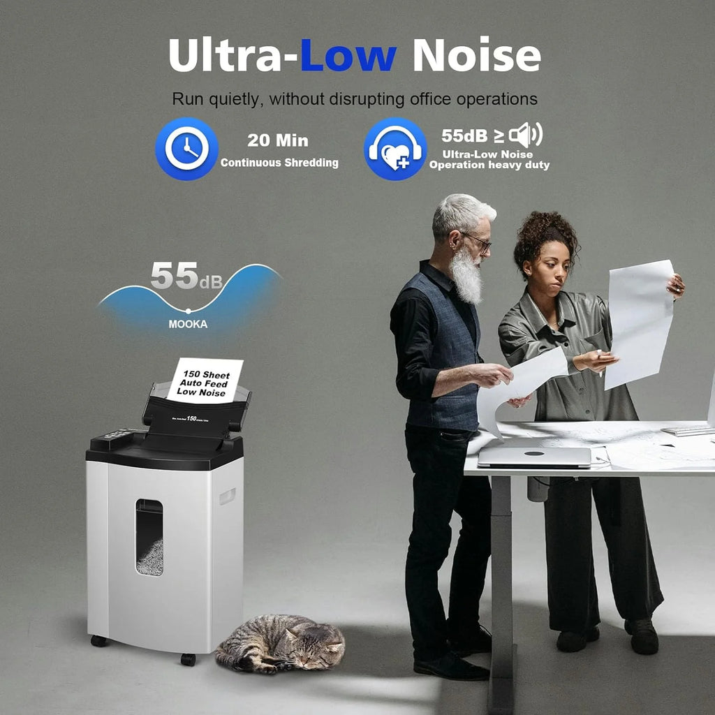 150 Sheet Auto-Feed Micro Cut Paper Shredder, P-5, 6.1 Gallons, White