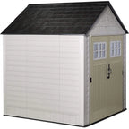 7x7 Ft Resin Outdoor Garden Storage Shed With Windows And Utility Hooks, Sand
