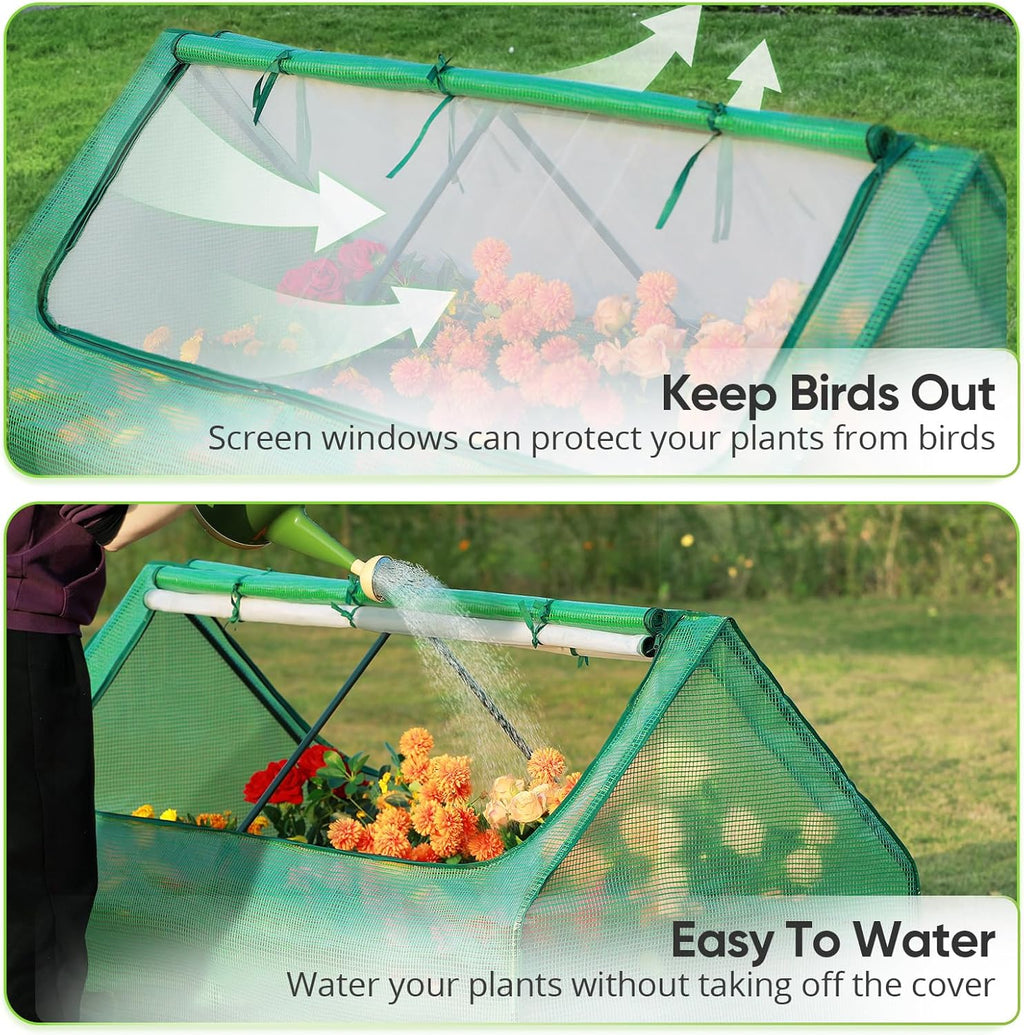Galvanized Metal Raised Garden Bed Kit With Greenhouse Cover, 6 x 3 x 1 ft, 2 Screen Windows, 20 T Tags, 1 Pair Gloves - Clear