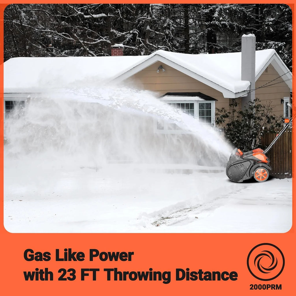 Voltask Cordless Snow Shovel With Wheels, 48V 16-Inch 4-Ah - Orange And Black