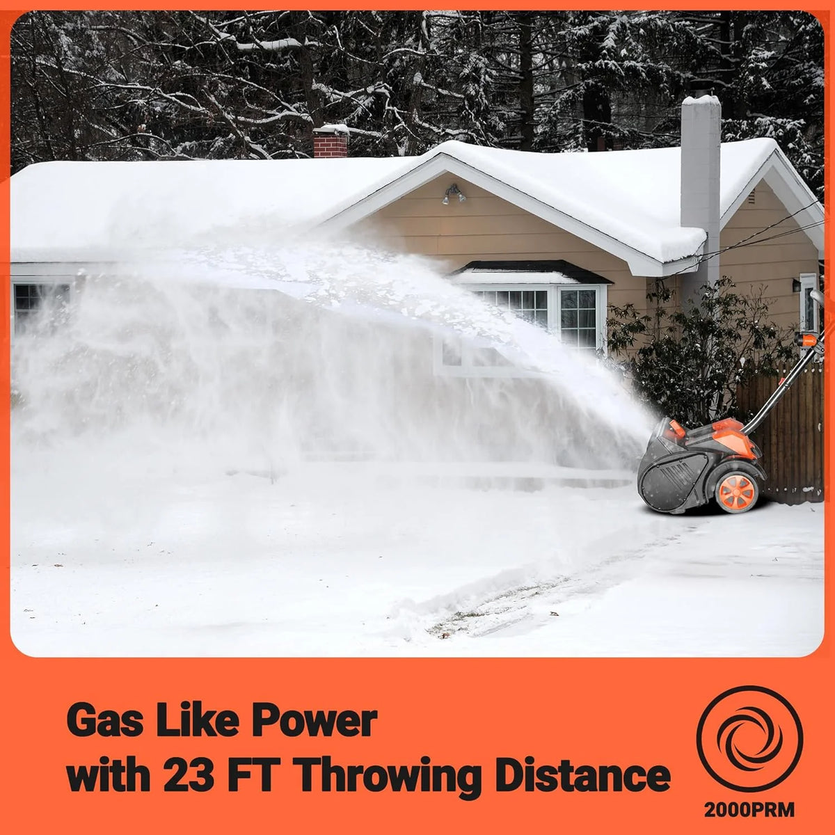 Voltask Cordless Snow Shovel With Wheels, 48V 16-Inch 4-Ah - Orange And Black