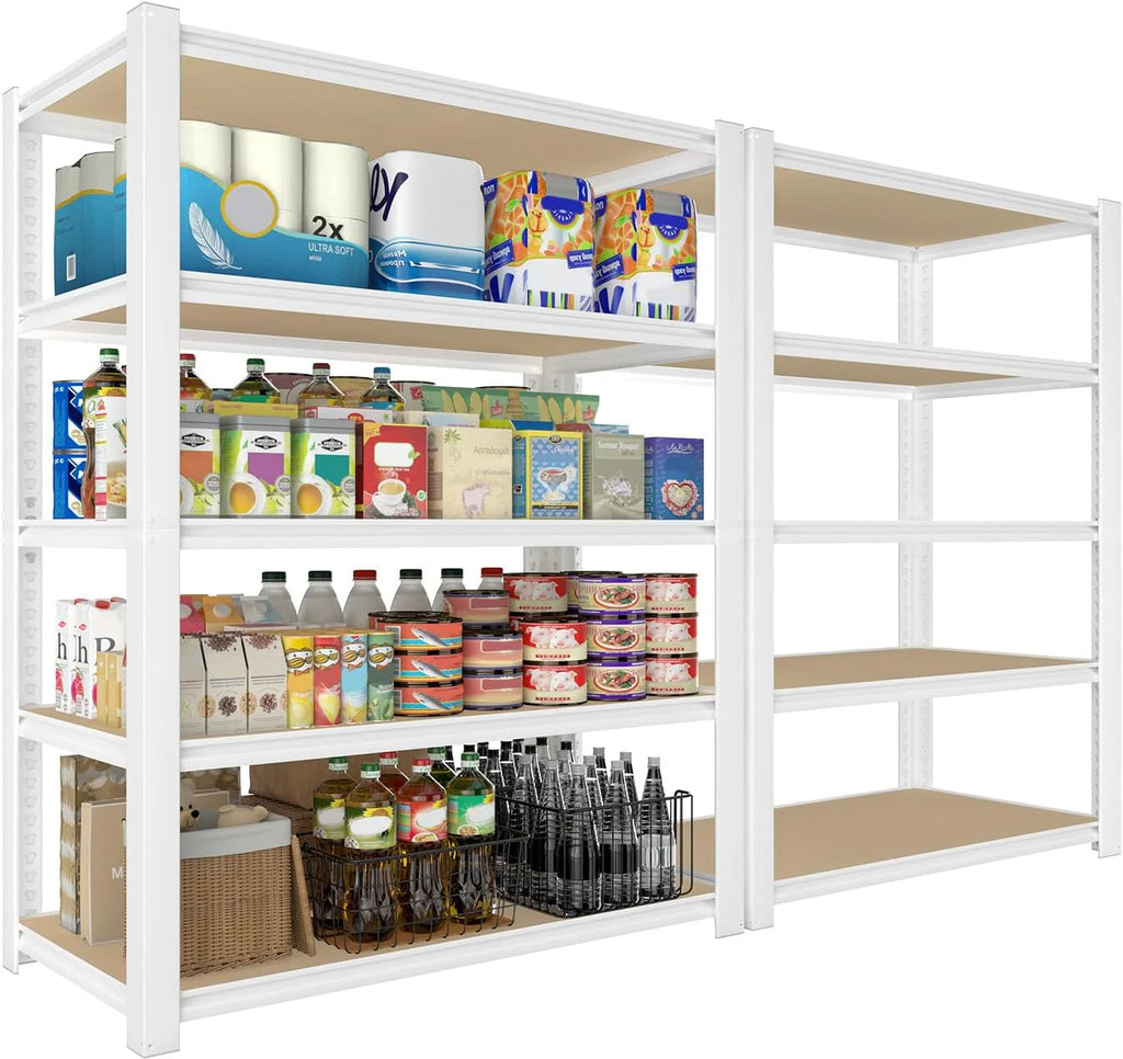 White Adjustable Storage Rack, 28 inch W x 12 inch D x 59 inch H, 5 Shelves - 4-Piece Set