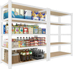 White Adjustable Storage Rack, 28 inch W x 12 inch D x 59 inch H, 5 Shelves - 4-Piece Set