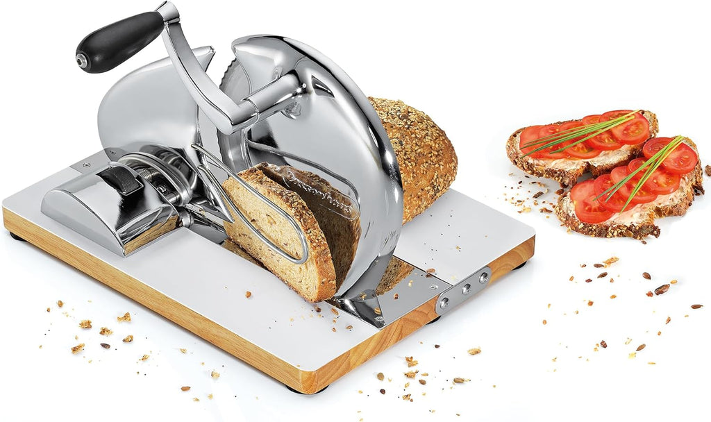 Zassenhaus Manual Bread Slicer, Stainless Steel, Silver-Brown, 13.39 x 10.24 x 8.27 in