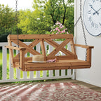 Backyard Discovery Cedar Wood Farmhouse Outdoor Porch Swing Bench, 55in, Light Brown, 600 Lbs Capacity
