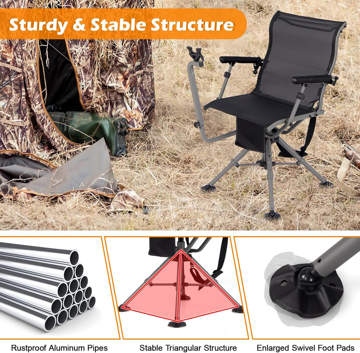 Tangkula Hunting Chair, Black, 360 Degree Swivel, 4 Extendable Aluminum Legs