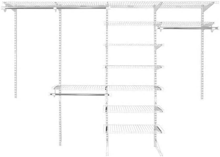 Rubbermaid Configurations Custom Closet Kit 4-8 Ft White Finish - Adjustable Metal Wire Shelving