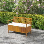 Outdoor Storage Bench, 28-Gallon, Teak, With Cushion - 46.9 x 24.6 x 32.7 in