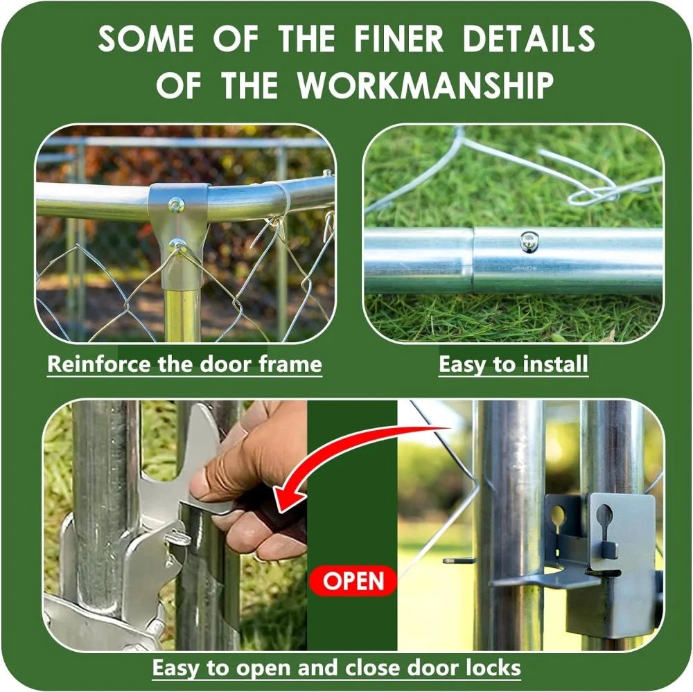 Haverchair Heavy Duty Outdoor Dog Kennel With Water and UV-Resistant Cover, Galvanized Steel, 90in L x 90in W x 63in H