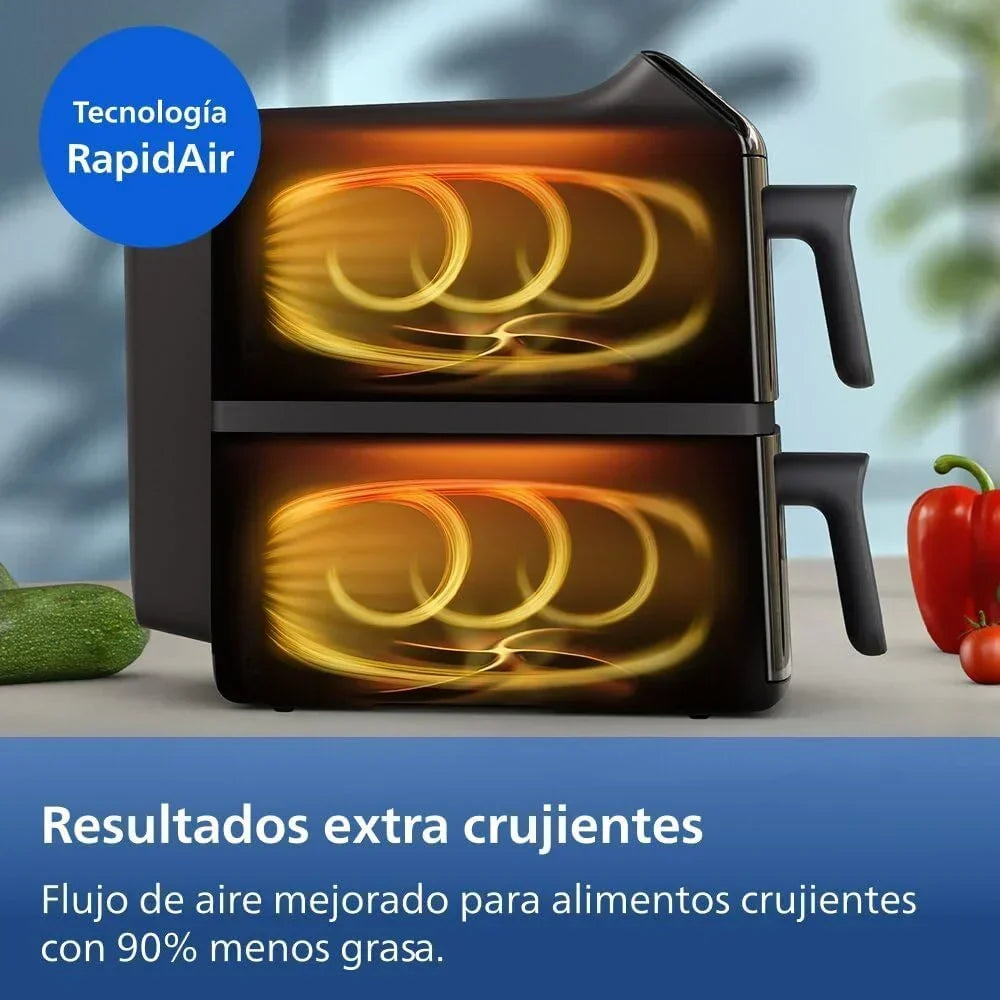 Philips Airfryer Series 4000 Double Vertical Basket 10L, Black/White - RapidAir Technology