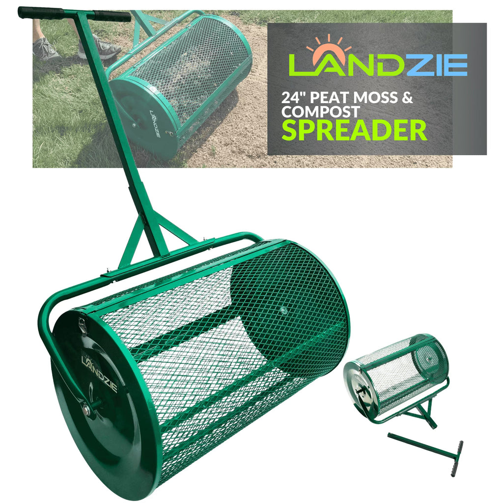 Landzie 24-Inch Walk-Behind Compost Spreader With Metal Mesh Basket