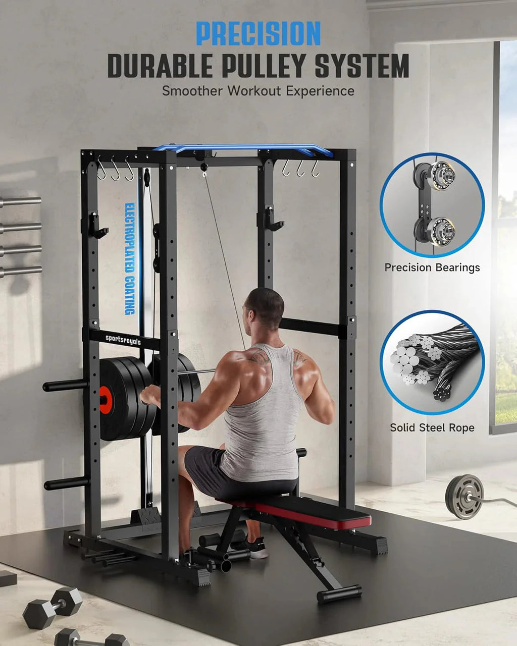 Sportsroyals Power Cage With Adjustable Cable Crossover System, 1600 lbs, Red, 61.6 x 56.0 x 82.6 in - Power Cage