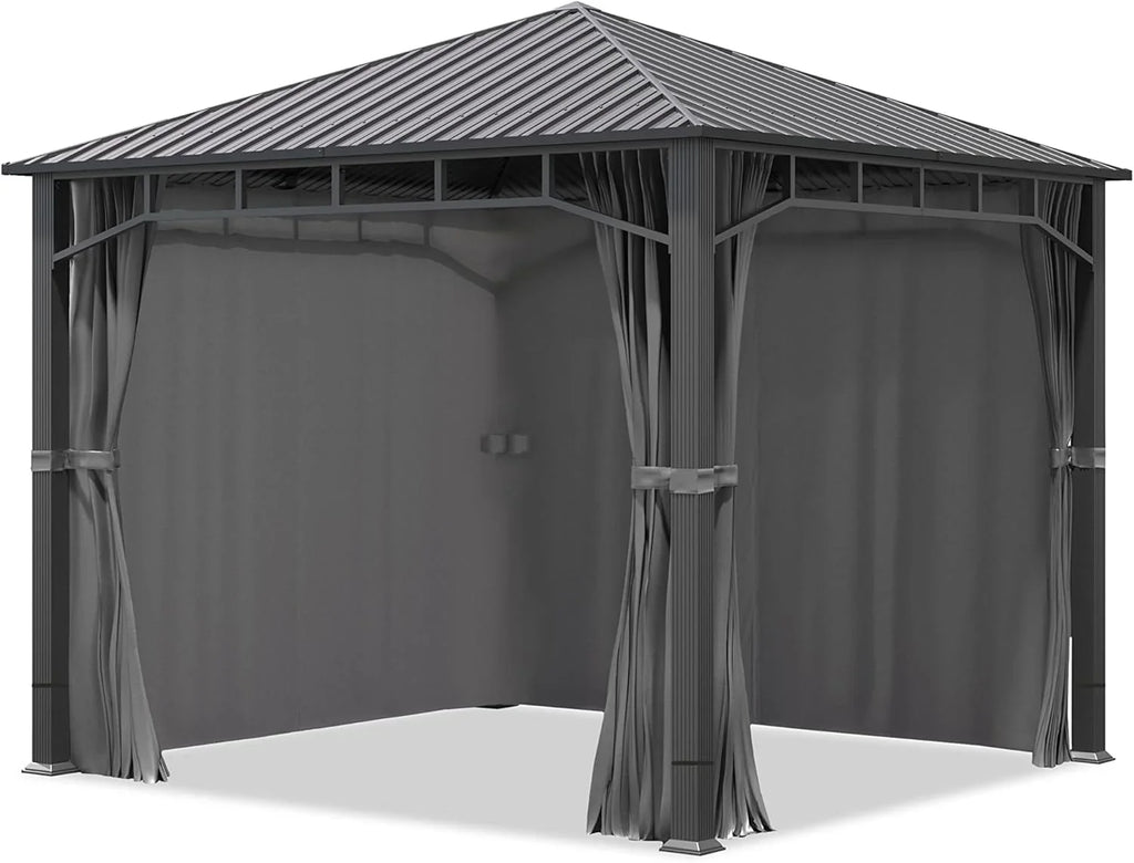 TOOLPORT Hardtop Garden Gazebo 3x3 m Steel Roof, 4 Gray Side Panels, 9x9 cm Posts - Sunset Superior