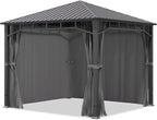 TOOLPORT Hardtop Garden Gazebo 3x3 m Steel Roof, 4 Gray Side Panels, 9x9 cm Posts - Sunset Superior