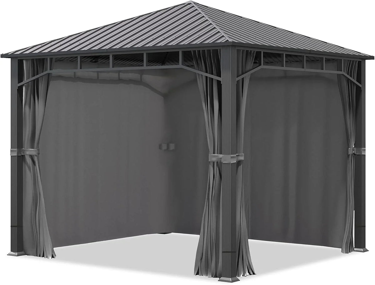 TOOLPORT Hardtop Garden Gazebo 3x3 m Steel Roof, 4 Gray Side Panels, 9x9 cm Posts - Sunset Superior