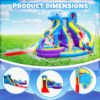 Dolphin Inflatable Water Slide Bounce House, 11-in-1, 2 Long Slides, 19.7 Ft x 13.1 Ft - 550W Blower