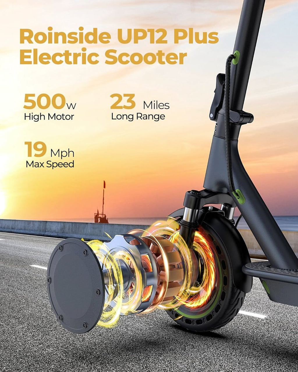Roinside Electric Scooter, 8.5 in Solid Tires, 350W Motor, Up To 19 MPH, 21-23 Miles - UP12 Plus