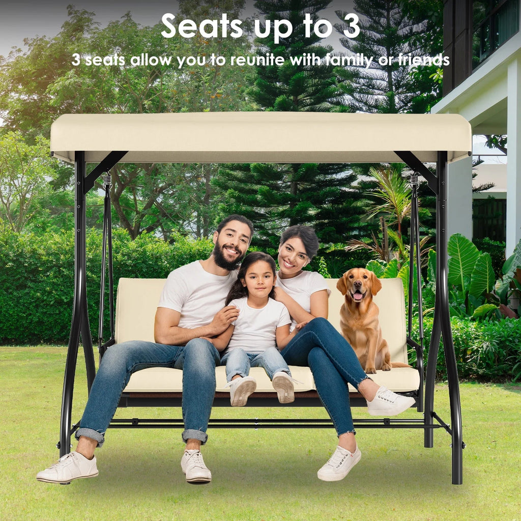 Arlopu 3-Person Outdoor Convertible Porch Swing Glider With Canopy