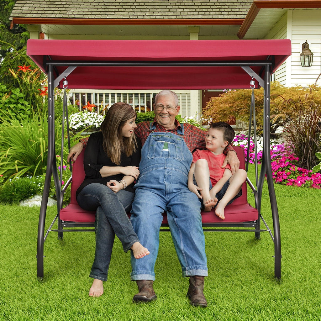Arlopu 3-Person Outdoor Convertible Porch Swing Glider With Canopy