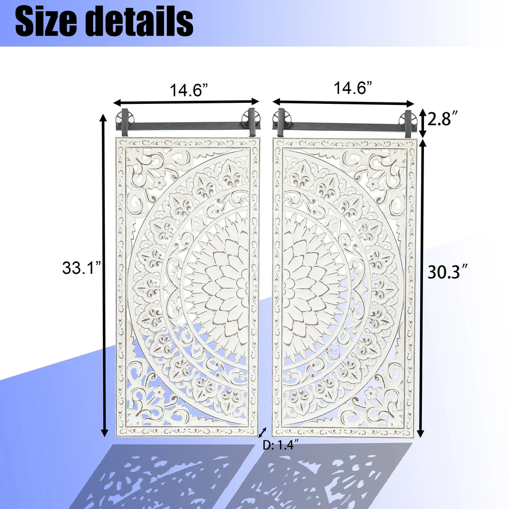 Set Of 2 Distressed Ivory White Wood Flower Wall Art With Black Accents - 33.1in H x 14.6in W