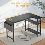 40 Inch L-Shaped Computer Desk With Power Station And Storage Shelves