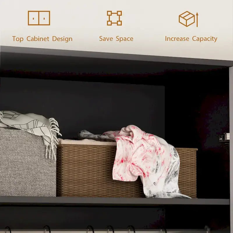 2-Door Wardrobe Closet Armoire With 2 Drawers And Clothes Rail - 70.9H x 31.5W x 19.1D