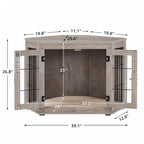 Unipaws Corner Wooden Dog Crate Furniture, Medium, Weathered Gray - Indoor Pet Kennel End Table With Cushion