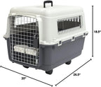 SportPet Designs Plastic Airline Approved Rolling Dog Kennel With Wire Door, XXX-Large, Gray, 48in L x 32in W x 36in H