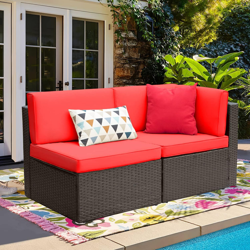 Devoko 5-Piece Outdoor Sectional Patio Sofa Set With Cushions And Glass Table - Beige