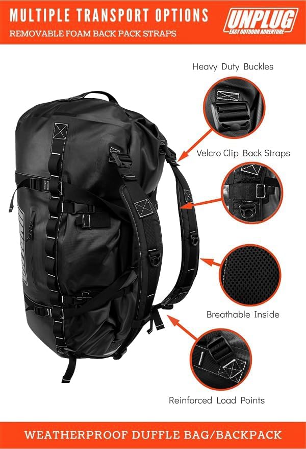 UNPLUG Waterproof Duffel Backpack, 65L, Adventure Orange - 100000