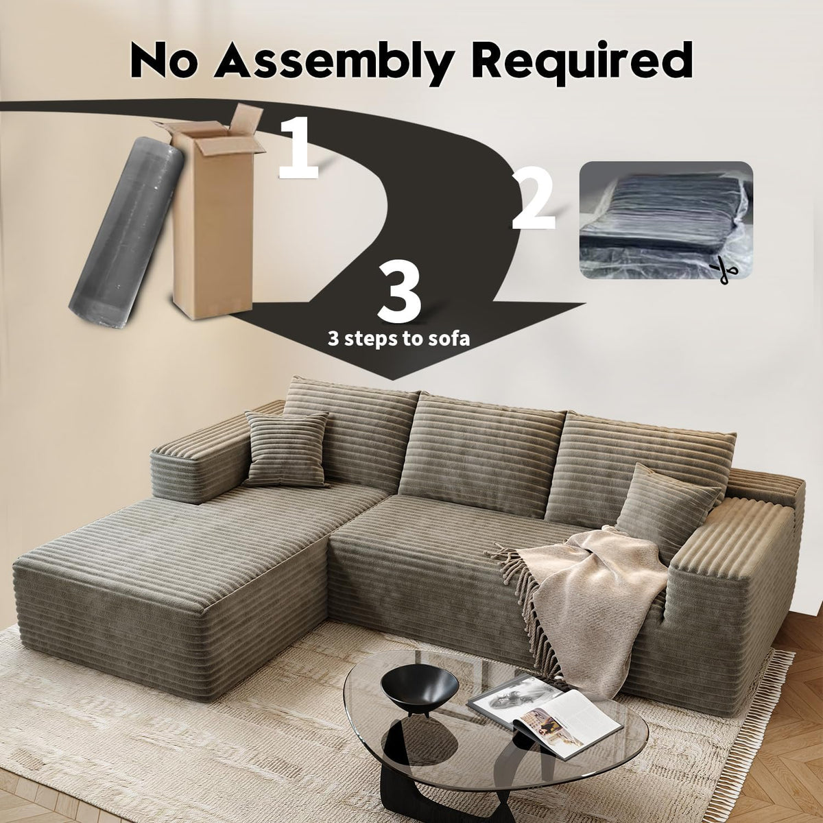 Settab Modular Sectional Sofa, 2 Seater Left-Facing Chaise, Black, 68.9 inch D x 107.5 inch W x 36.3 inch H