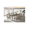 Homestock 9 Piece Walnut Dining Table Set With Extension Leaf And Off White Fabric Chairs - Nordic Haven